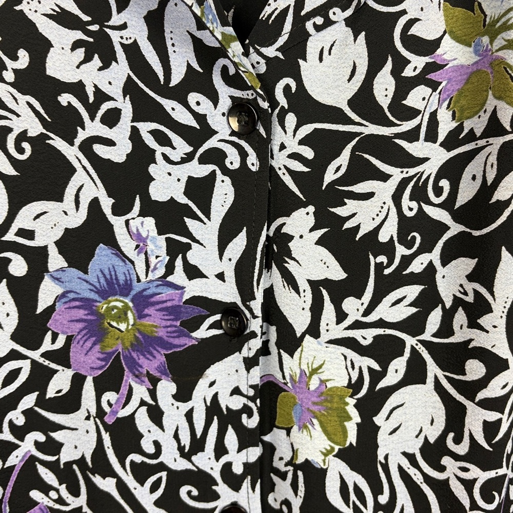 JM Collection Floral Button Front Blouse Black Purple Plus Size 20W Short Sleeve - Picture 11 of 13